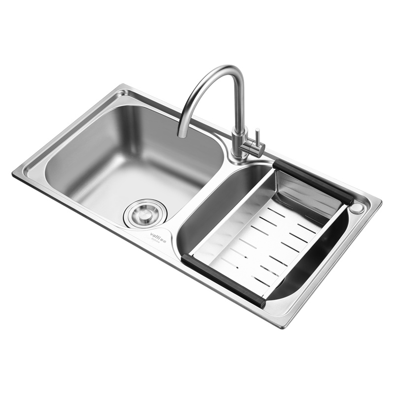 华帝(vatti)304不锈钢水槽双槽 拉丝不锈钢洗菜盆 厨房水槽 厨房洗碗盆091203(750*400*205)