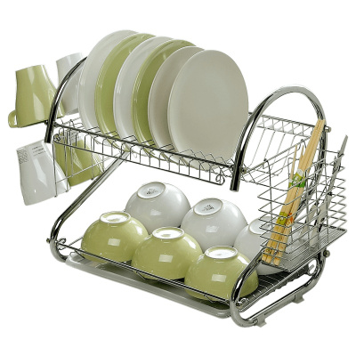 欧润哲 碗碟架 S形厨房16寸双层沥水架碗盘置物架 餐具收纳层架整理架配杯架筷子筒
