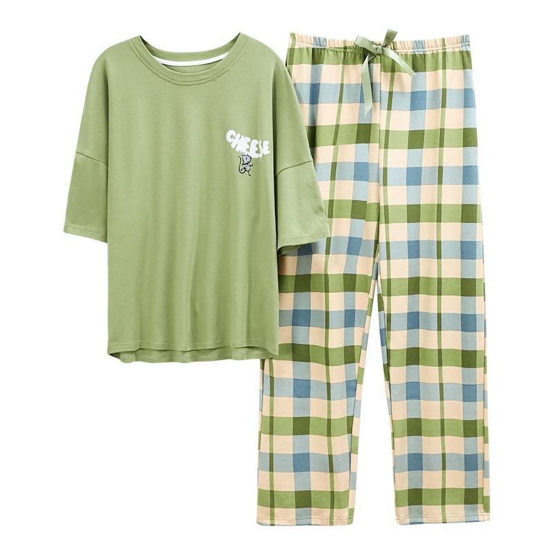 北极绒(Bejirog)新款新品睡衣女薄款短袖纯棉夏季两件套装舒适透气家居服