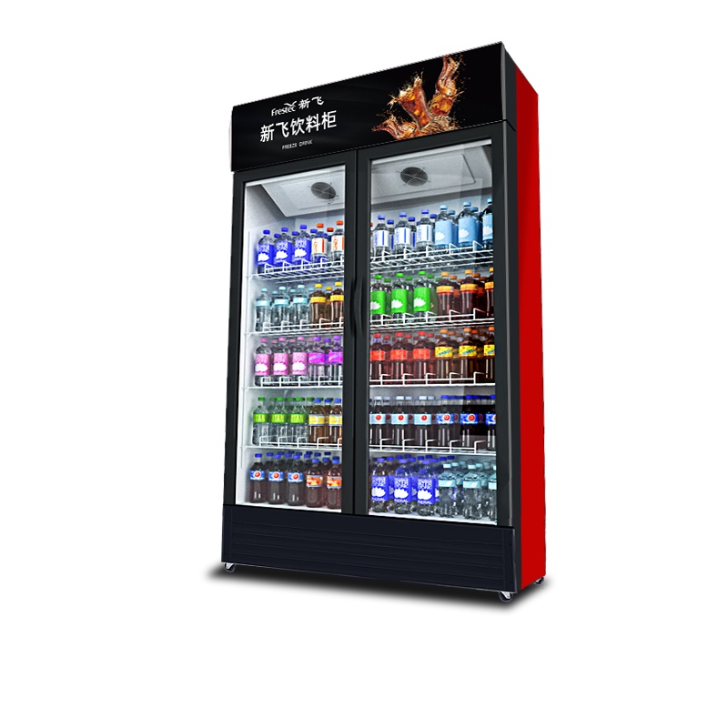 新飞(Frestec)冷藏展示柜商用大容积立式双门陈列柜冷柜保鲜柜玻璃门冰箱超市便利店饮料柜 风冷双门900L黑红色