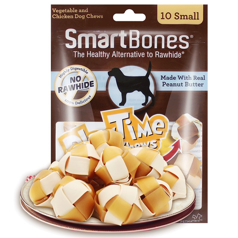 smartbones宠物零食花生味磨牙夹肉球 狗狗咬胶10支装130g