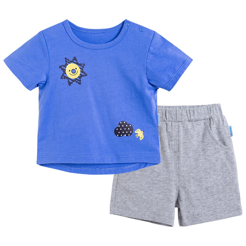 贝贝怡男童短袖纯棉套装夏装帅气卡通T恤宝宝透气衣服182T174