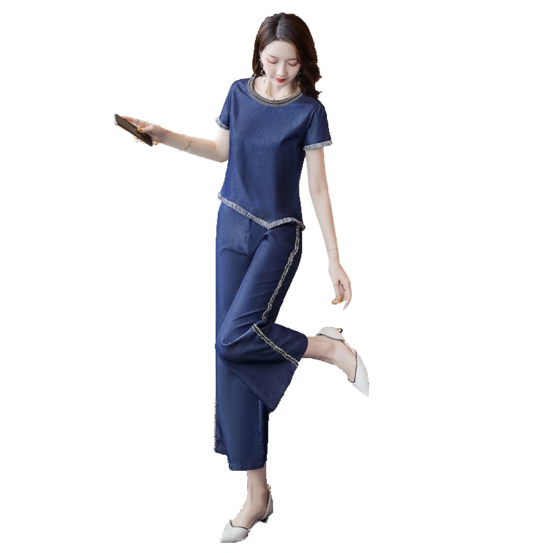 丝柏舍2020夏季女纯色简约毛边上衣搭阔腿裤套装S92B1214N