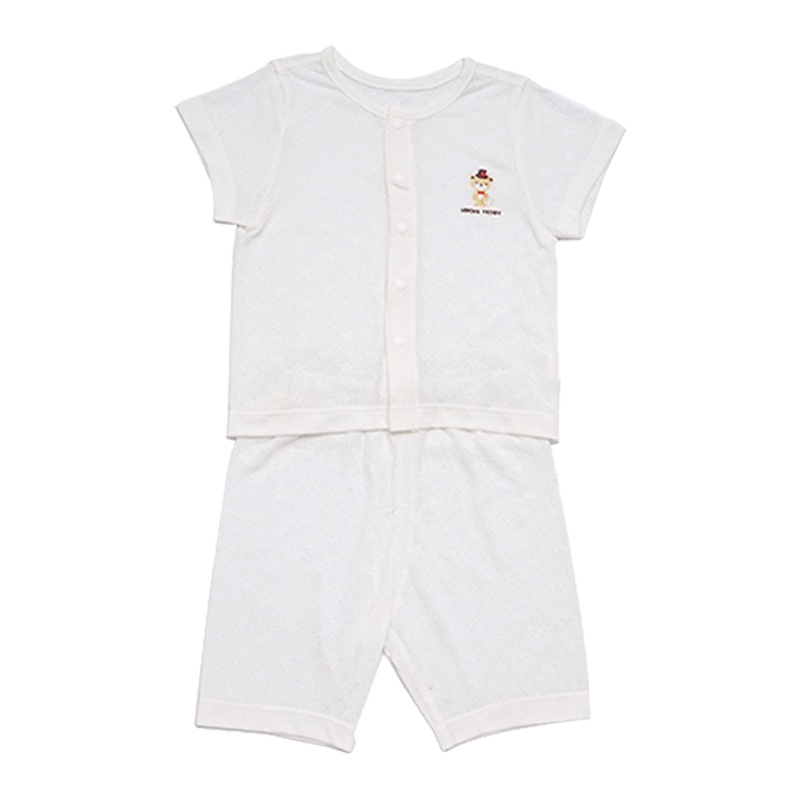 洛克泰迪婴儿短袖套装男童夏季女童薄款竹纤维前开闭档套装