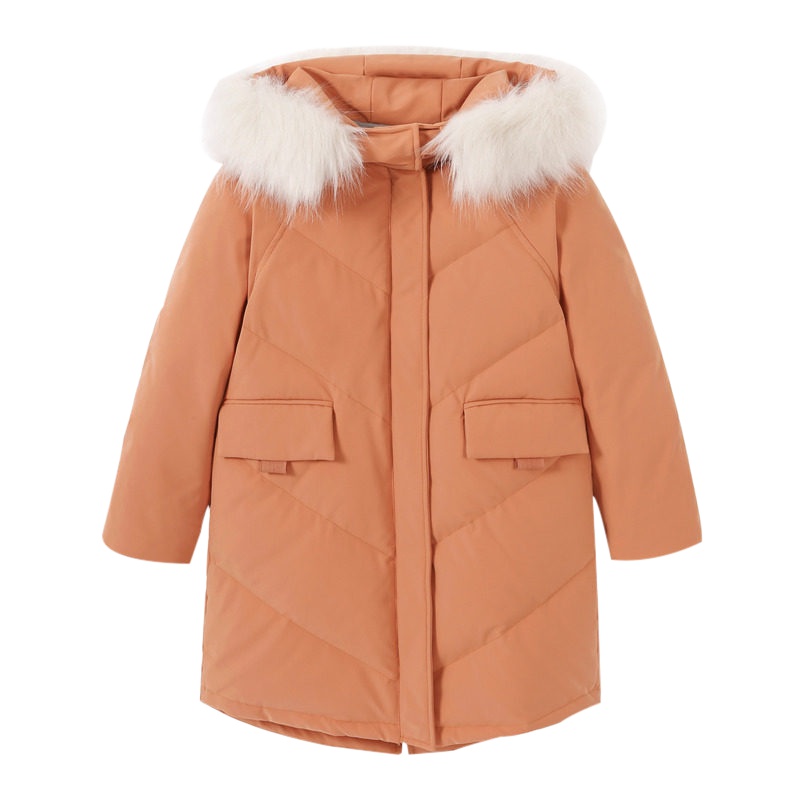 高梵童装2019秋冬新款翻折袖口长款儿童羽绒服女童白鸭绒官方正品