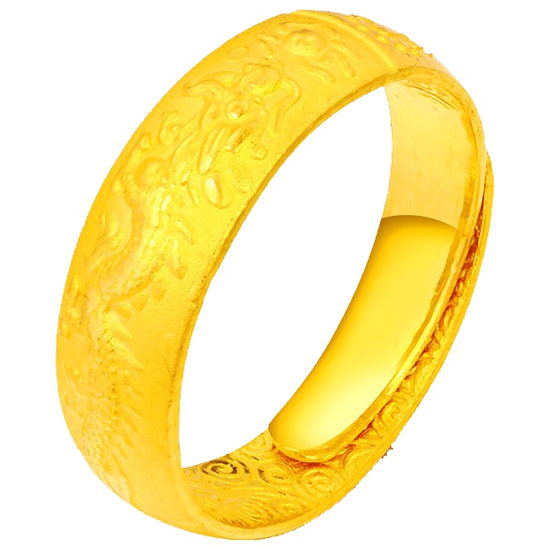 翠绿 黄金戒指 男士龙纹足金999黄金条戒 金重约7.5-7.6g A01000030120