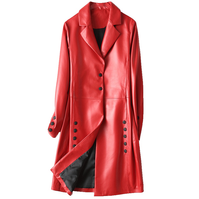 憨厚皇后 2019海宁春季新款真皮绵羊皮长款韩版休闲女装皮衣外套T