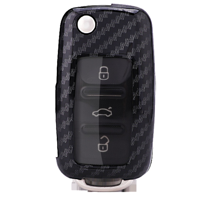 富屯 大众钥匙包 大众碳纤纹路速腾朗逸钥匙套高尔夫6POLO途观扣帕萨特碳纤纹全包壳扣 黑红套装