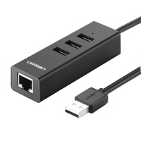 绿联 CR129 USB 2.0 HUB+百兆网卡 亚信AX88772C 线长30cm 黑色