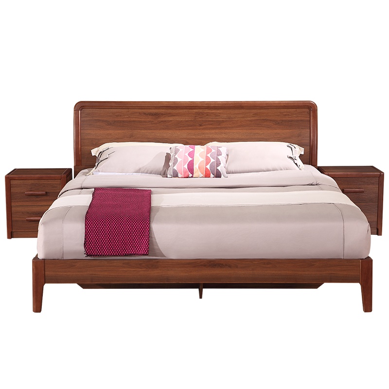 全友家居新中式双人床 橡胶木实木边框 卧室床双人 板木结合床