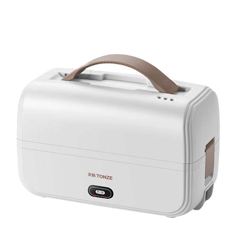 天际加热饭盒保温饭盒可插电热饭菜神器上班族便携双层电热饭盒 双层304不锈钢内胆 可蒸煮可抽真空电热饭器 1升白色