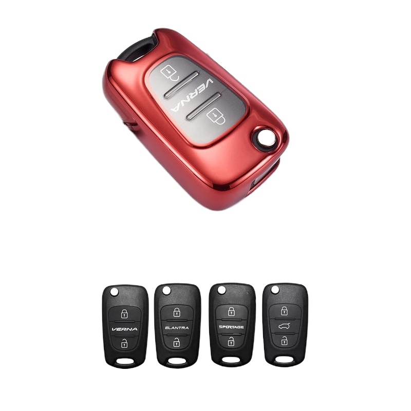 舒适主义北京现代汽车钥匙套瑞纳悦动瑞奕索纳塔八起亚狮跑K2K5钥匙壳包扣 现代折叠款全包-中国红-[单壳]汽车钥匙扣