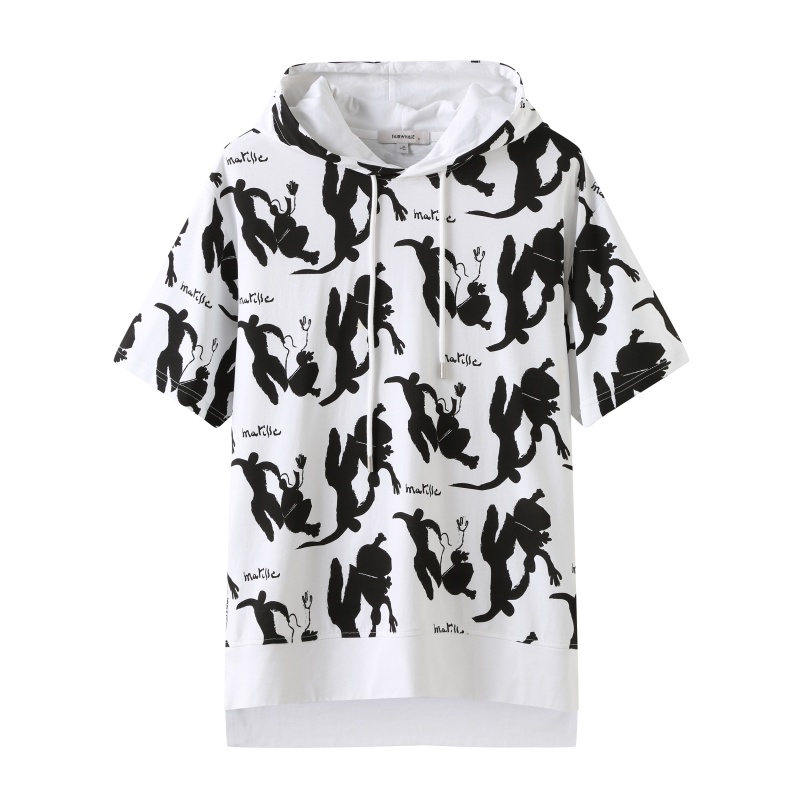 马蒂斯跨界联合商场同款马克华菲短袖卫衣男2019夏拼接连帽上衣