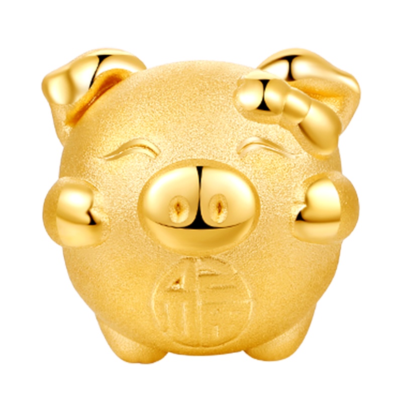 千叶珠宝梦想清单系列小财主2足金吊坠3D立体黄金生肖猪转运珠