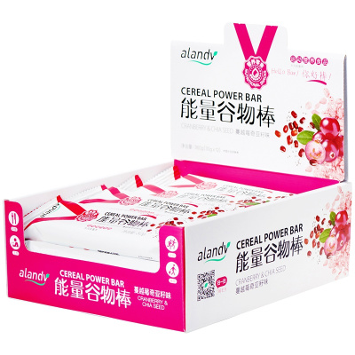 alandv艾兰得威谷物能量棒蔓越莓味健身餐便携饱腹代餐12支整盒装