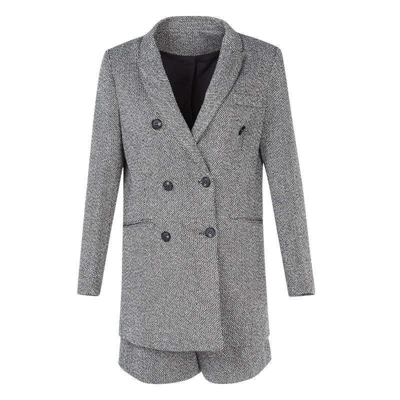 晚白2021春季新品两件套修身西装外套高腰短裤休闲裤时尚套装女