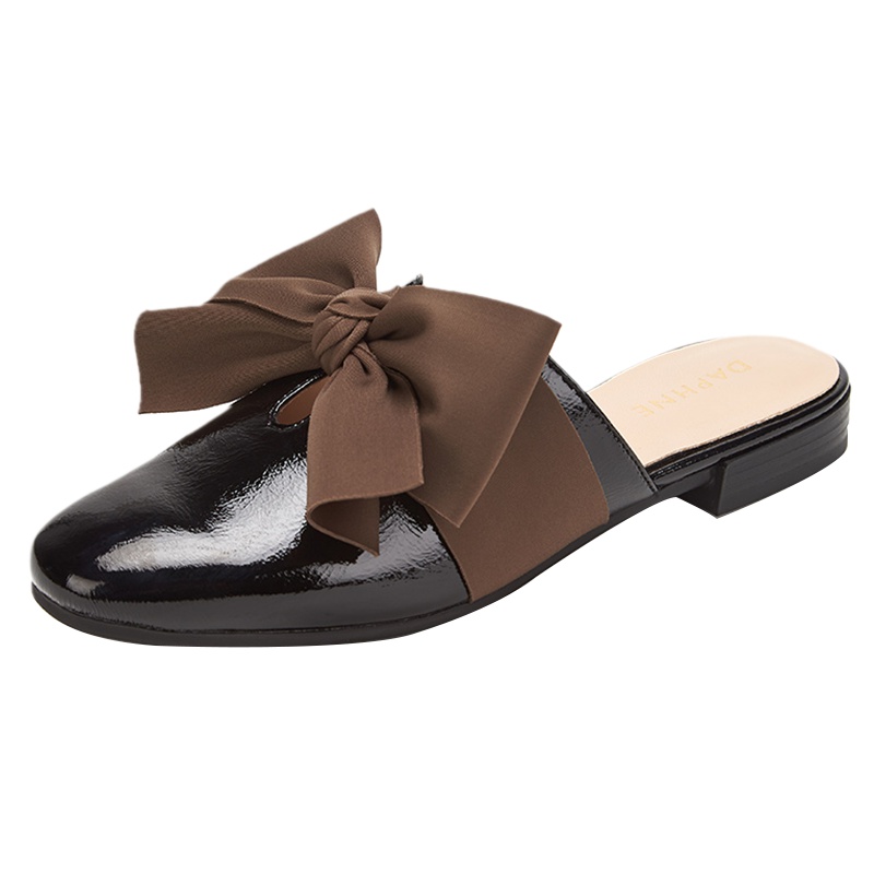 达芙妮2019春夏新款撞色蝴蝶结平底穆勒鞋
