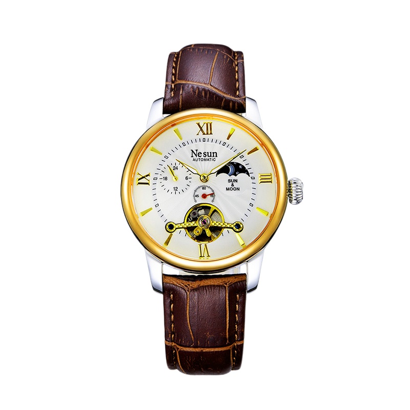 NESUN 尼尚 全自动机械男表飞轮防水商务休闲牛皮表带男士手表MN9031