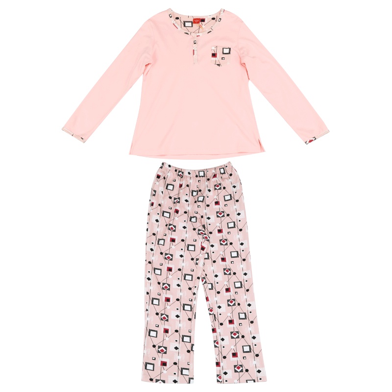 雪仙丽春季睡衣女装纯棉长袖可外穿时尚休闲春天情侣家居服男套装