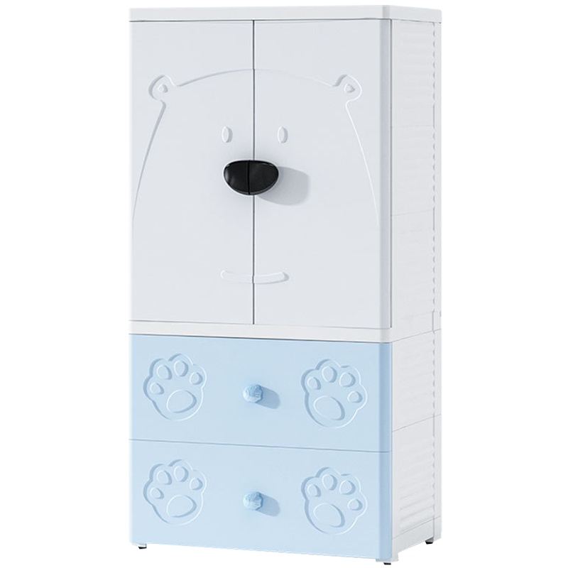 弘拜 儿童简易双开门衣柜 加厚抽屉式收纳柜 宝宝衣橱 塑料收纳柜子婴儿储物箱