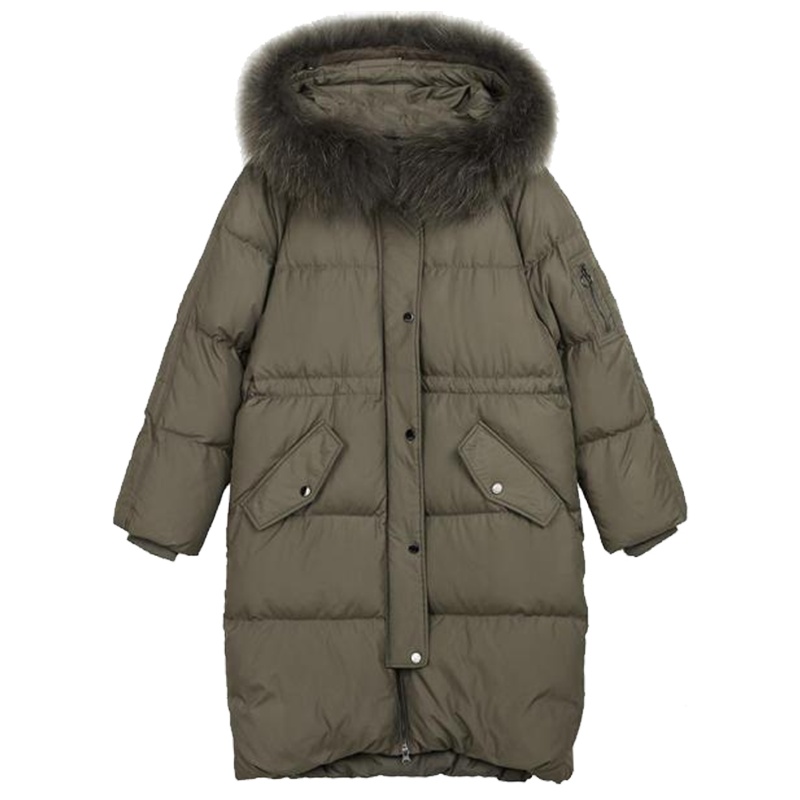 N拉夏贝尔面包羽绒服女中长款冬季新款韩版宽松大衣毛领派克服鹅绒外套30084298