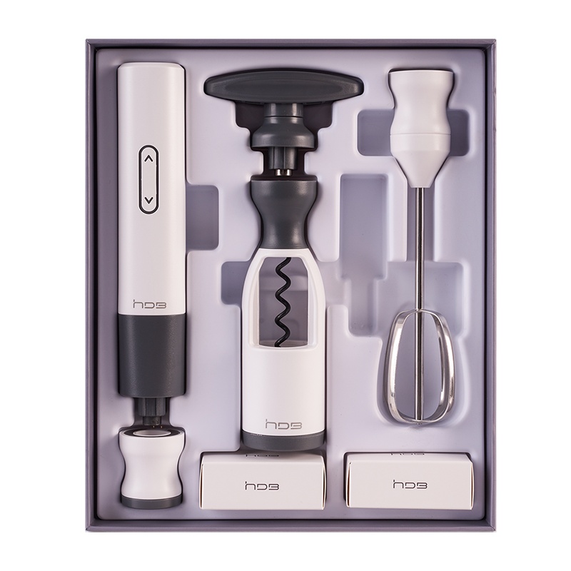 HDB厨房电动打蛋器套装家庭充电式工具红酒开瓶器锂电螺丝刀多功能居家电批组合家用小魔盒典雅灰