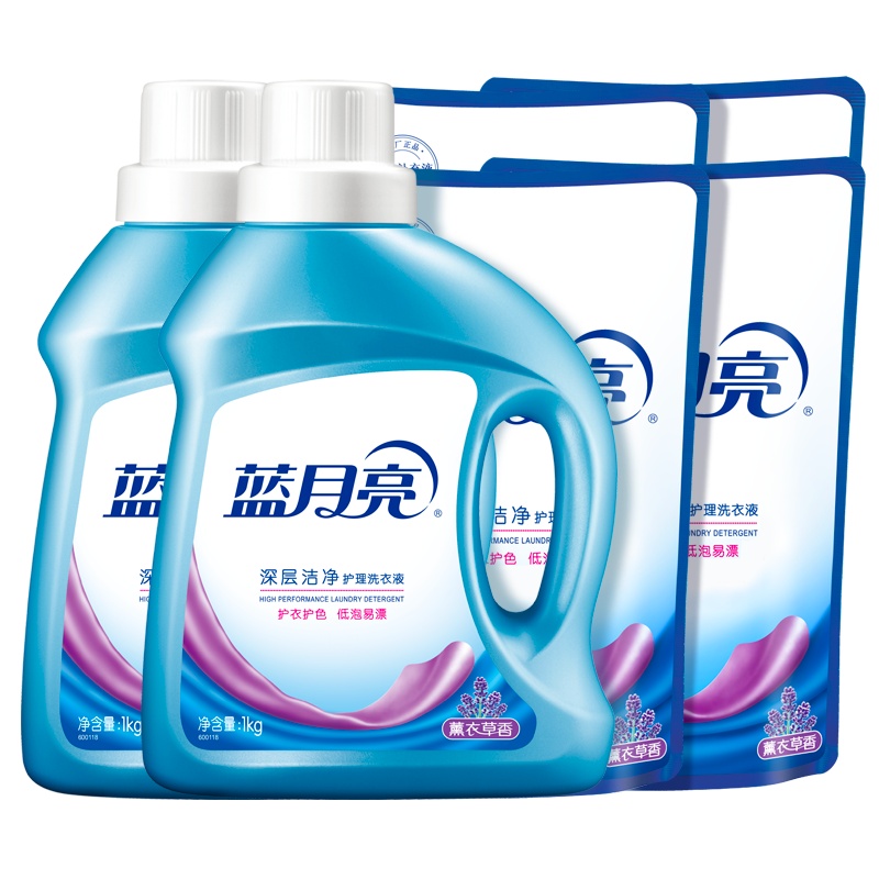 蓝月亮 洗衣液机洗1kg*2瓶+500g*4袋套装优惠装薰衣草香深层洁净