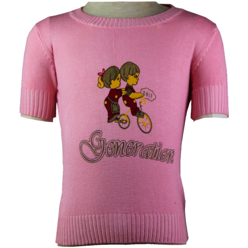 AITYAKU日本婴童服装女童针织羊毛衫21my中小童短袖上衣环保等离子卡通印花幼儿宝宝线衣罗纹领袖口毛衣