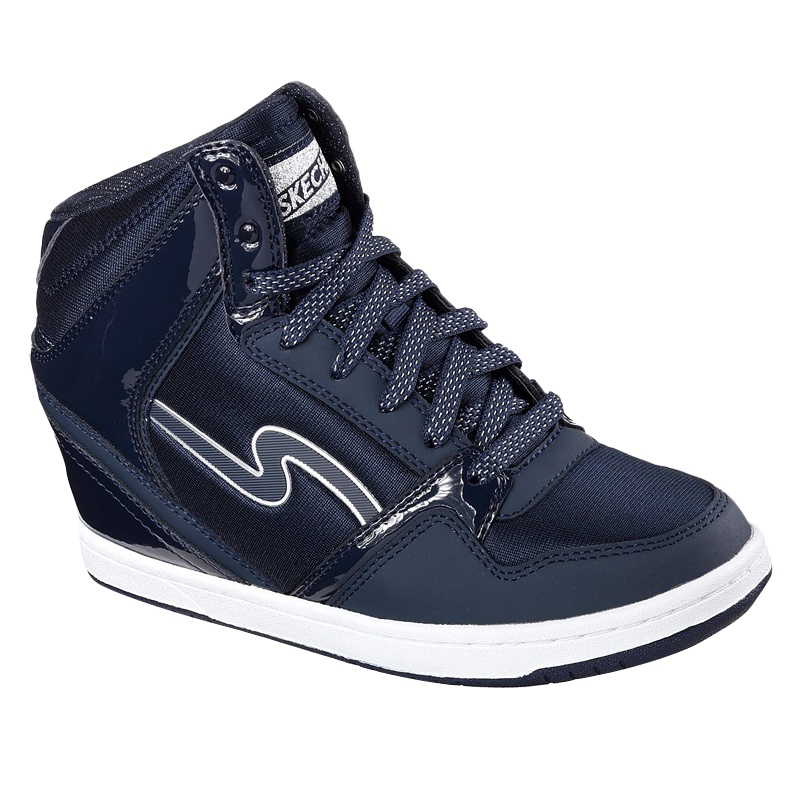 skechers斯凯奇女鞋秋冬内增高休闲短靴坡跟时尚女靴平底鞋750-NVY