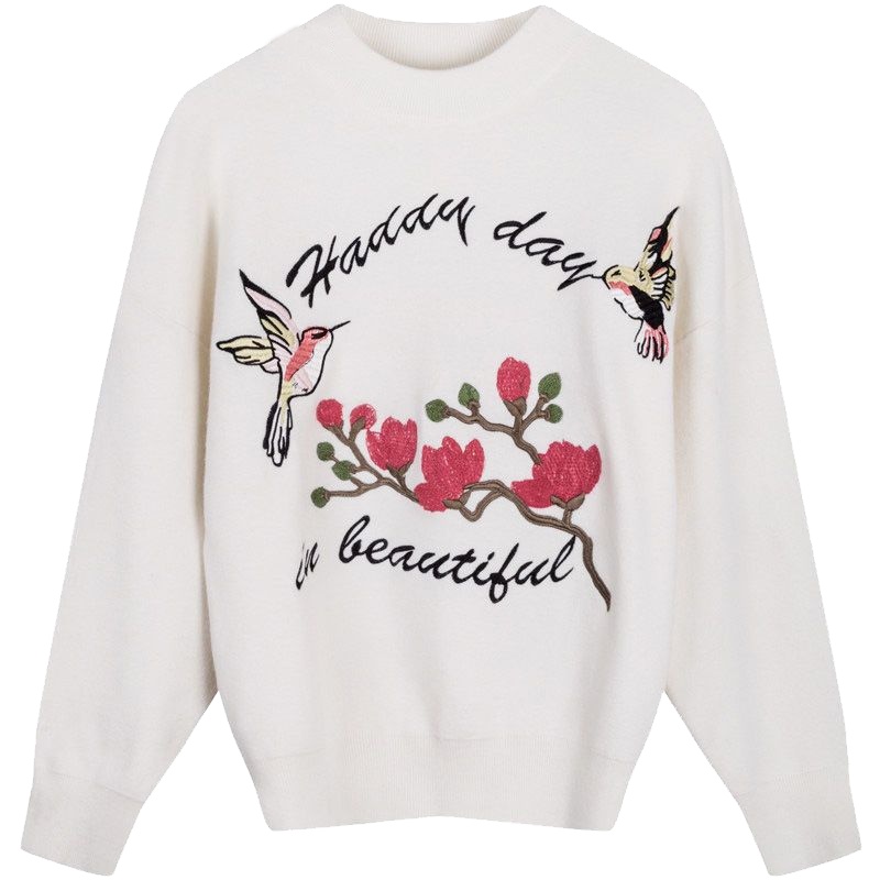 拉夏贝尔candie’s秋季女装新款韩版宽松显瘦绣花毛针织衫30074329