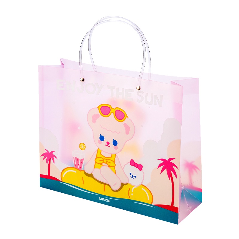 名创优品 (miniso) 奇萌泰迪系列礼品袋大号中号购物袋潮流个性大容量(大号 粉色)