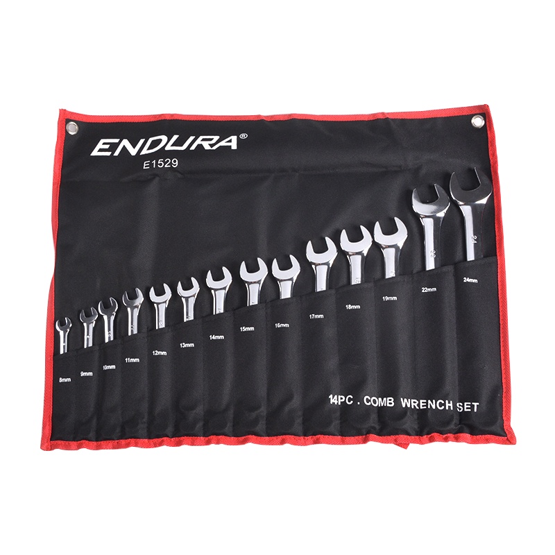 力易得(ENDURA)14件套全抛光两用扳手 开口扳手梅花扳手 两用扳手组套 E1529 1套