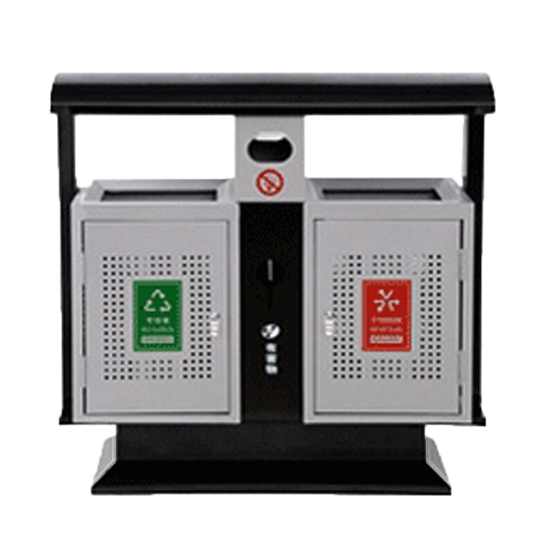 得力(deli)户外金属垃圾桶 不锈钢双桶