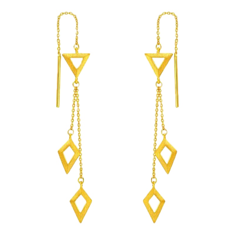 周大福ING系列几何菱形足金金耳钉耳线计价F207224(工费：188元)