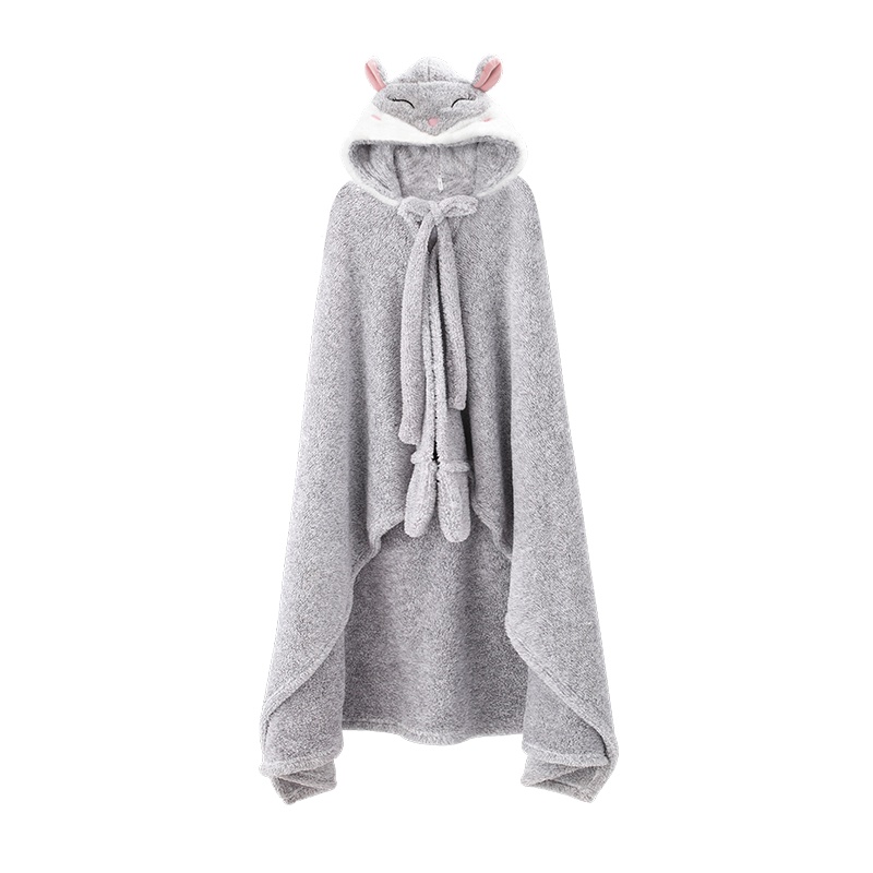 安之伴双色阳离子休闲简约素色连帽女士家居服披风