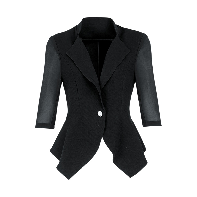 晚白 新品纯色翻领一粒扣中袖修身空调衫西装外套上衣女