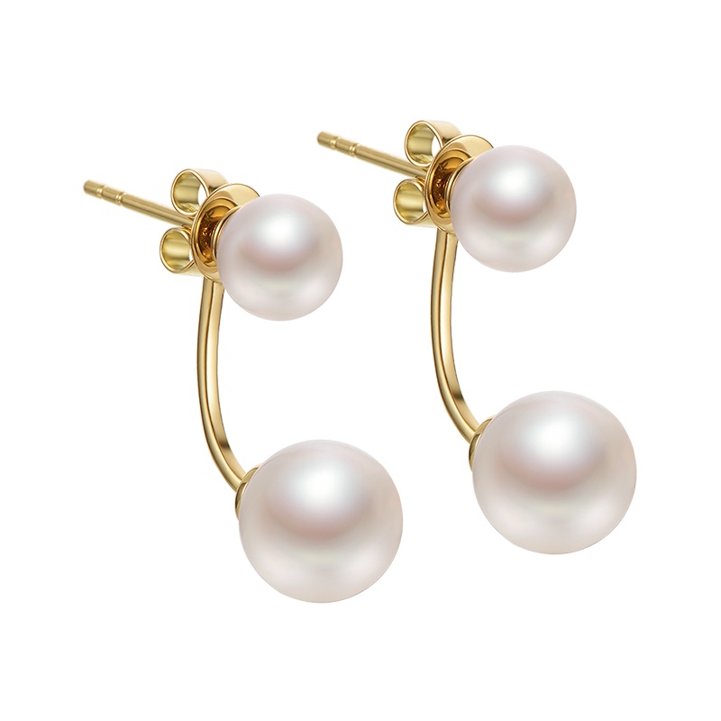 [京润珍珠]梦里佳人 G18K金镶海水珍珠耳钉5.5-7.5mm正圆 一款两戴 珠宝宠自己送妈妈