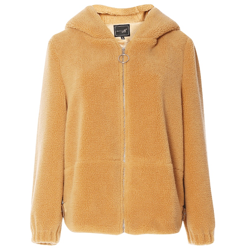 欧昵雪秋冬连帽拼接麂皮绒宽松颗粒毛绒短外套女长袖上衣