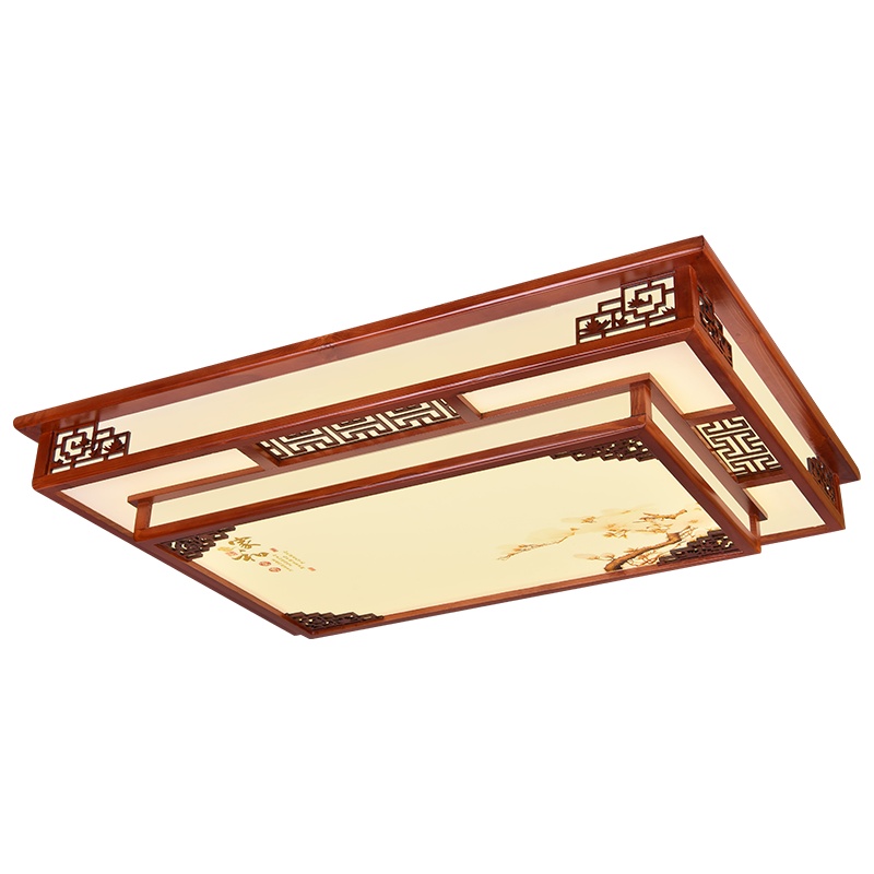 华阁 中式客厅吸顶灯中国风LED大气实木长方形餐厅卧室书房灯具8839