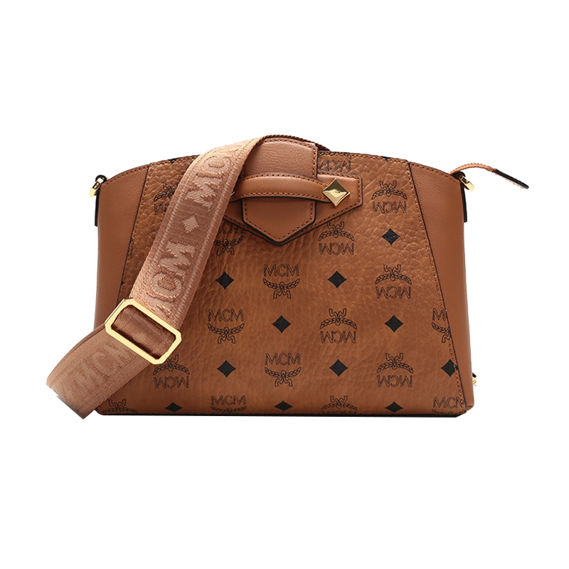 MCM 奢侈品 专柜正品女士时尚棕色人造革手提单肩斜挎包礼物送女友 MWRASSE07CO001