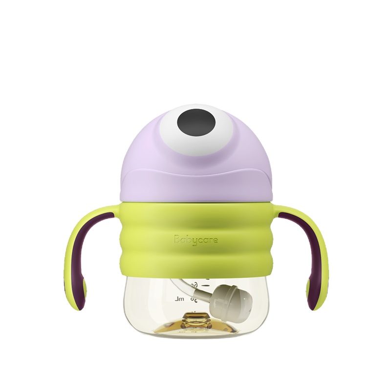 babycare婴儿大眼普迪仔学饮杯宝宝喝奶喝水杯儿童吸管鸭嘴杯两用PPSU-直饮淡雾紫220ml