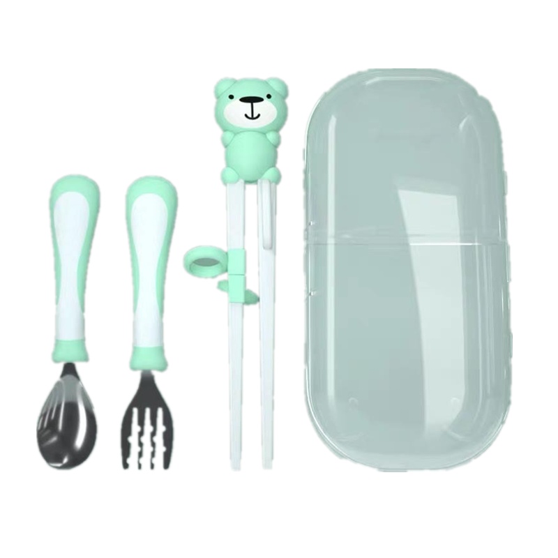 阳光兔儿童训练筷子小孩学吃饭防摔不锈钢碗宝宝练习叉勺婴儿餐具套装