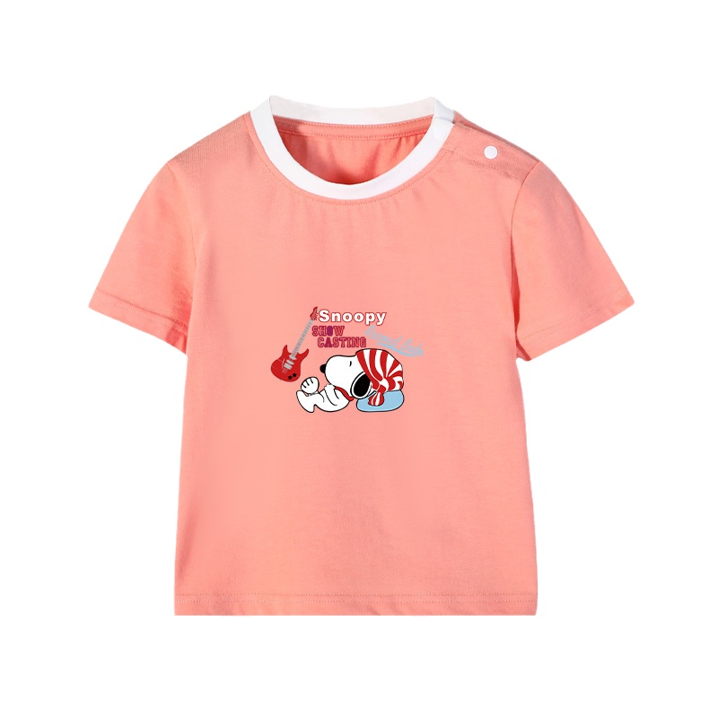 史努比T恤纯棉领口撞色女童2021夏季新款儿童短袖上衣百搭潮