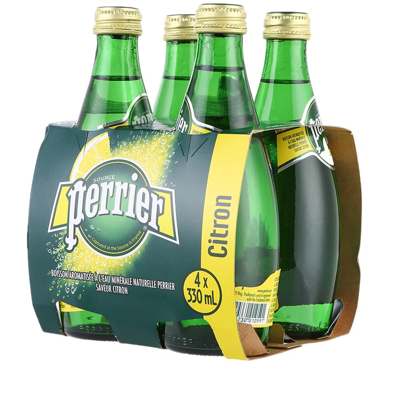 巴黎水(Perrier)柠檬味330ml*24瓶含气天然矿泉水 法国进口气泡水