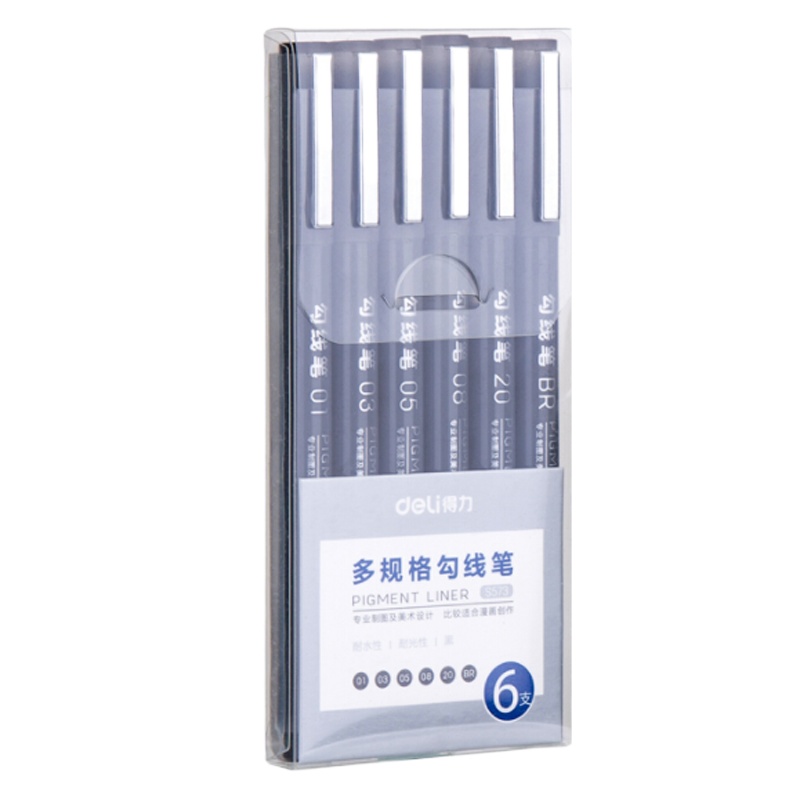 得力(deli)S573 多规格勾画笔 6支/盒 6种规格 勾线笔套装 漫画绘画画绘图笔 专用素描绘图学生办公商务勾