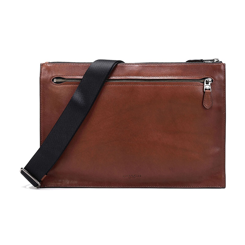 COACH 蔻驰 男士公文包 男士深马鞍棕色皮质MANHATTAN信使包公文包