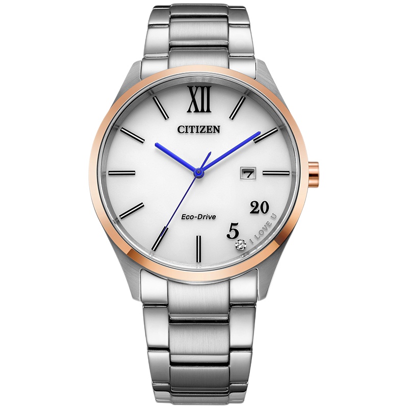 西铁城(CITIZEN)光动能钢带白色表盘日期显示时尚商务520系列男表BM7356-80A