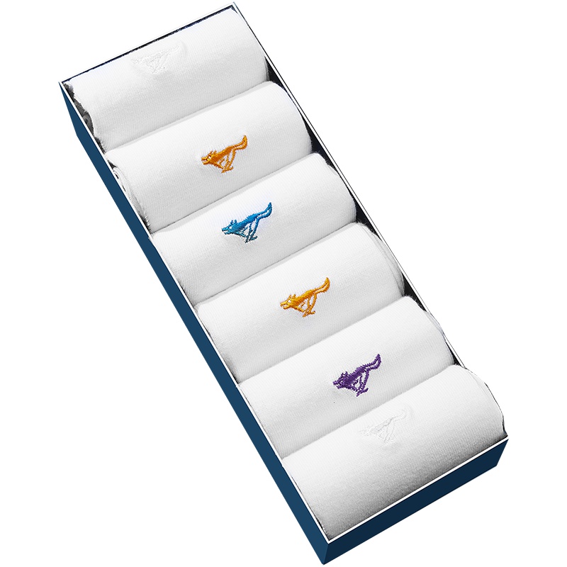 七匹狼 6双装提花商务休闲棉袜透气中筒纯棉男士袜子男