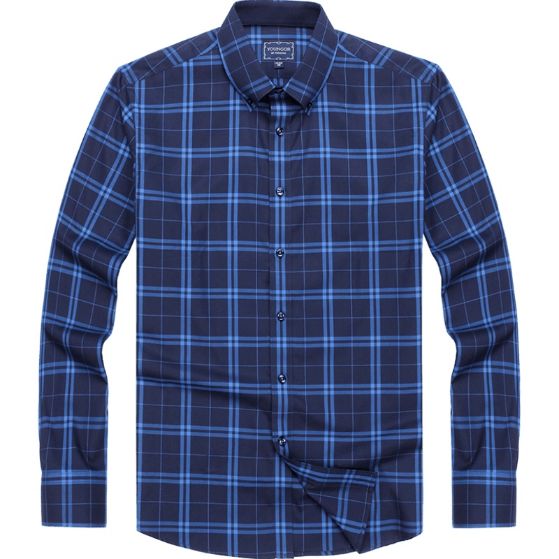 Youngor/雅戈尔男装商务正装纯棉面料 修身剪裁 时尚格纹蓝色格纹衬衫992HKY