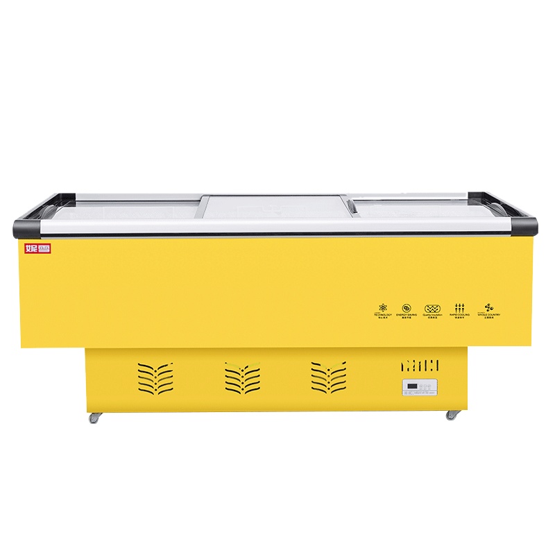 赫强商用冷柜2.1米长冰柜商用超市展示柜卧式岛柜冷柜冰箱冷藏冷冻柜玻璃门保鲜柜